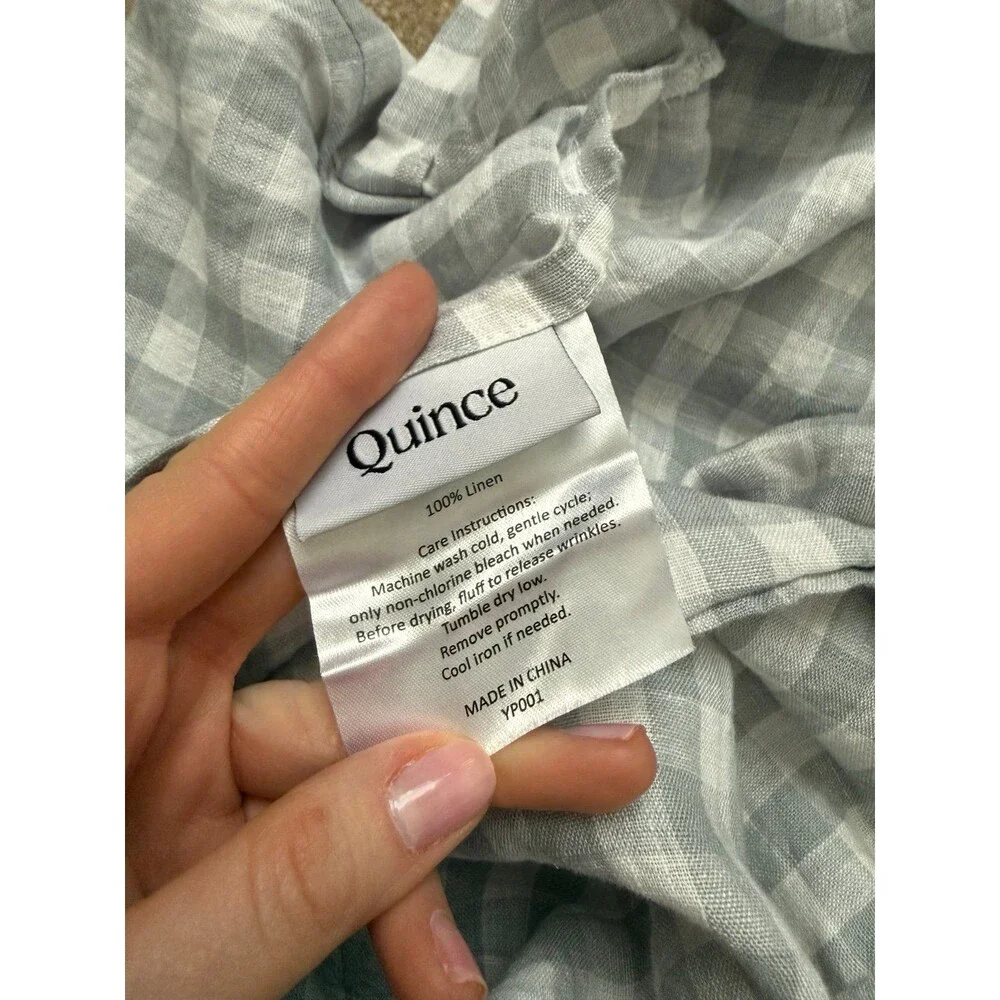 Quince Classic Organic Percale Gingham Sham Set of 2 Blue Fog Pillow Case Linen